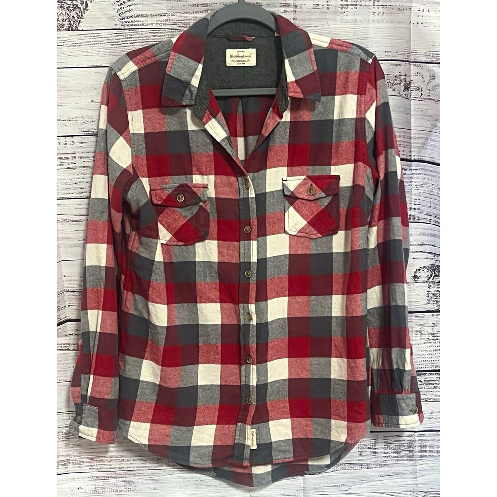 Weatherproof Vintage Womens Brushed Cotton Flannel Shirt Red Plaid Size Large